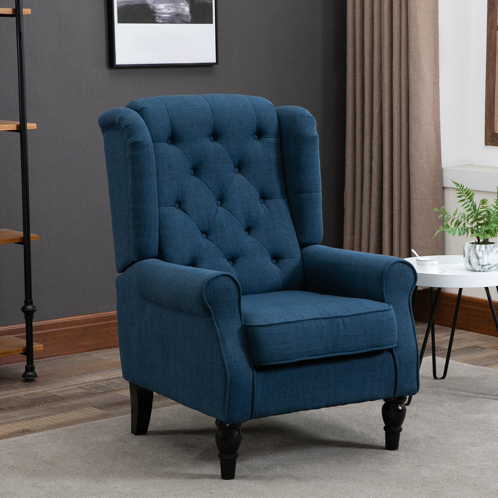 OHRENSESSEL Gepolstert Sessel mit Tufting, hoher Rückenlehne bis 160 kg, Blau - Blau/Schwarz, Holz/Textil (86/102/74cm) - HOMCOM