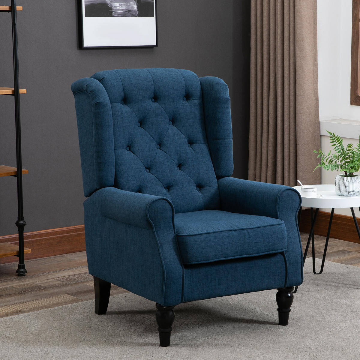 OHRENSESSEL Gepolstert Sessel mit Tufting, hoher Rückenlehne bis 160 kg, Blau - Blau/Schwarz, Holz/Textil (86/102/74cm) - HOMCOM
