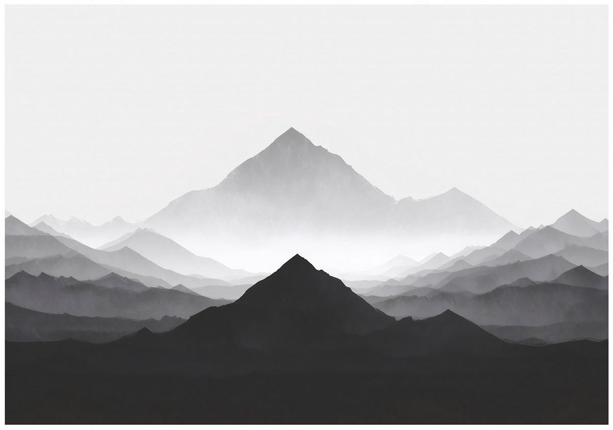 FOTOTAPETE Gebirge Aquarell Grau 250x175 cm - Multicolor, Papier (250/175cm) - Wallarena