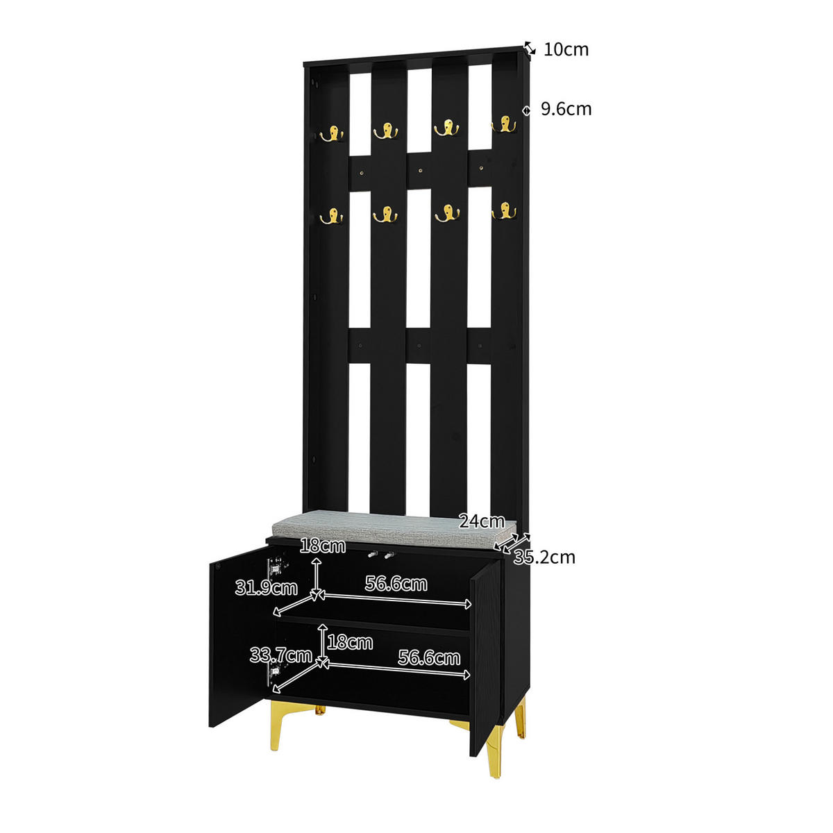 SCHUHSCHRANK 83/101/35 cm Schwarz aus Spanplatte mit Garderobe - Schwarz, Holzwerkstoff (83/101/35cm) - OKMYHOME