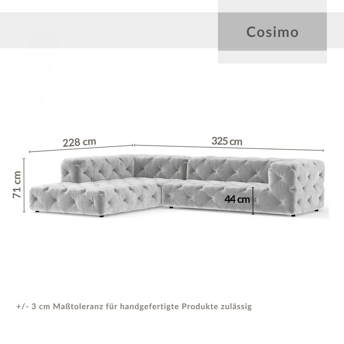 ECKSOFA Cosimo Grau Samtstoff - Schwarz/Grau, Holz/Holzwerkstoff (325/228cm) - Maison de Reve