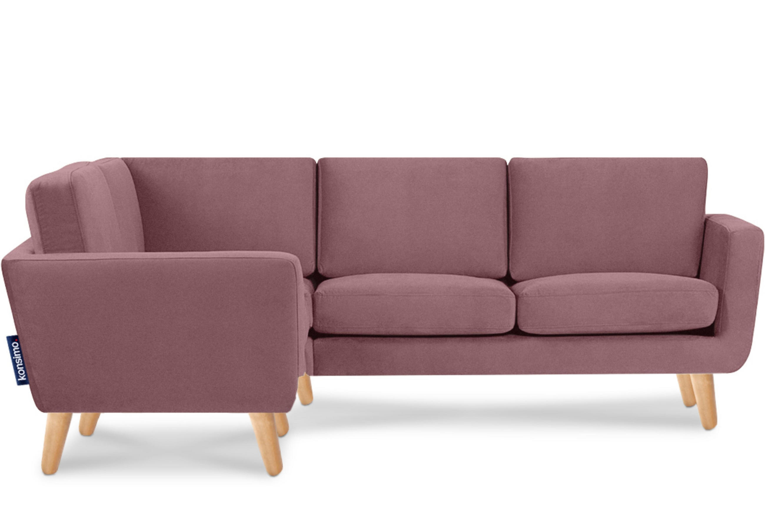ECKSOFA-LINKS TAGIO 3/4 Sitzer, rosa - Koralle/Braun, Buchenholz/Textil (220/181cm) - KONSIMO®