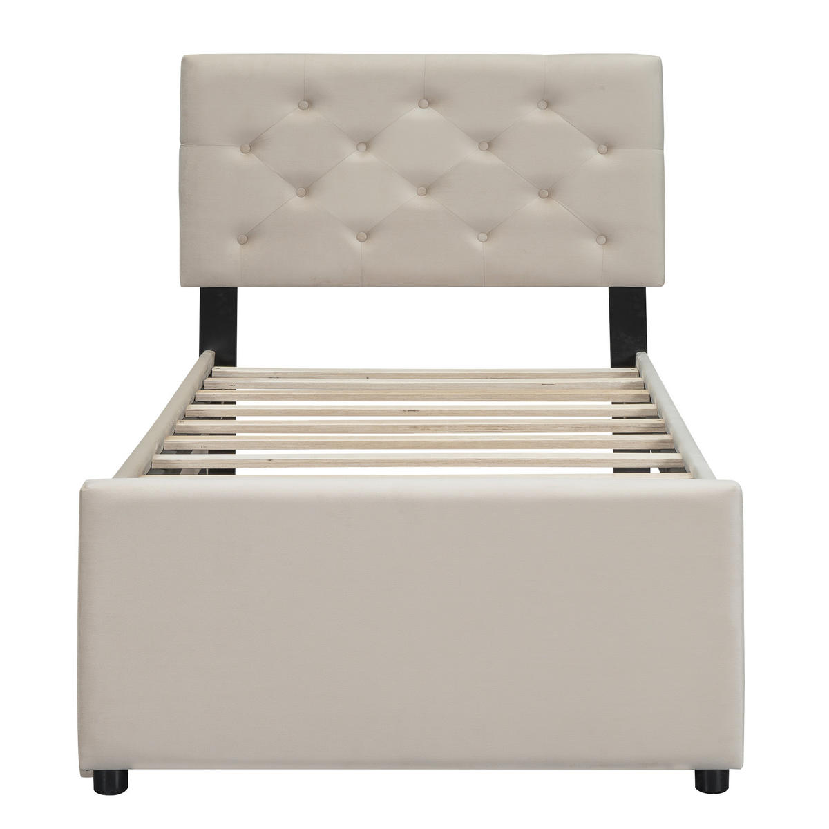 POLSTERBETT 90x200cm Beige Samt Rollcontainer Minimalistisch - Beige, Holz (90/200cm) - FLIEKS