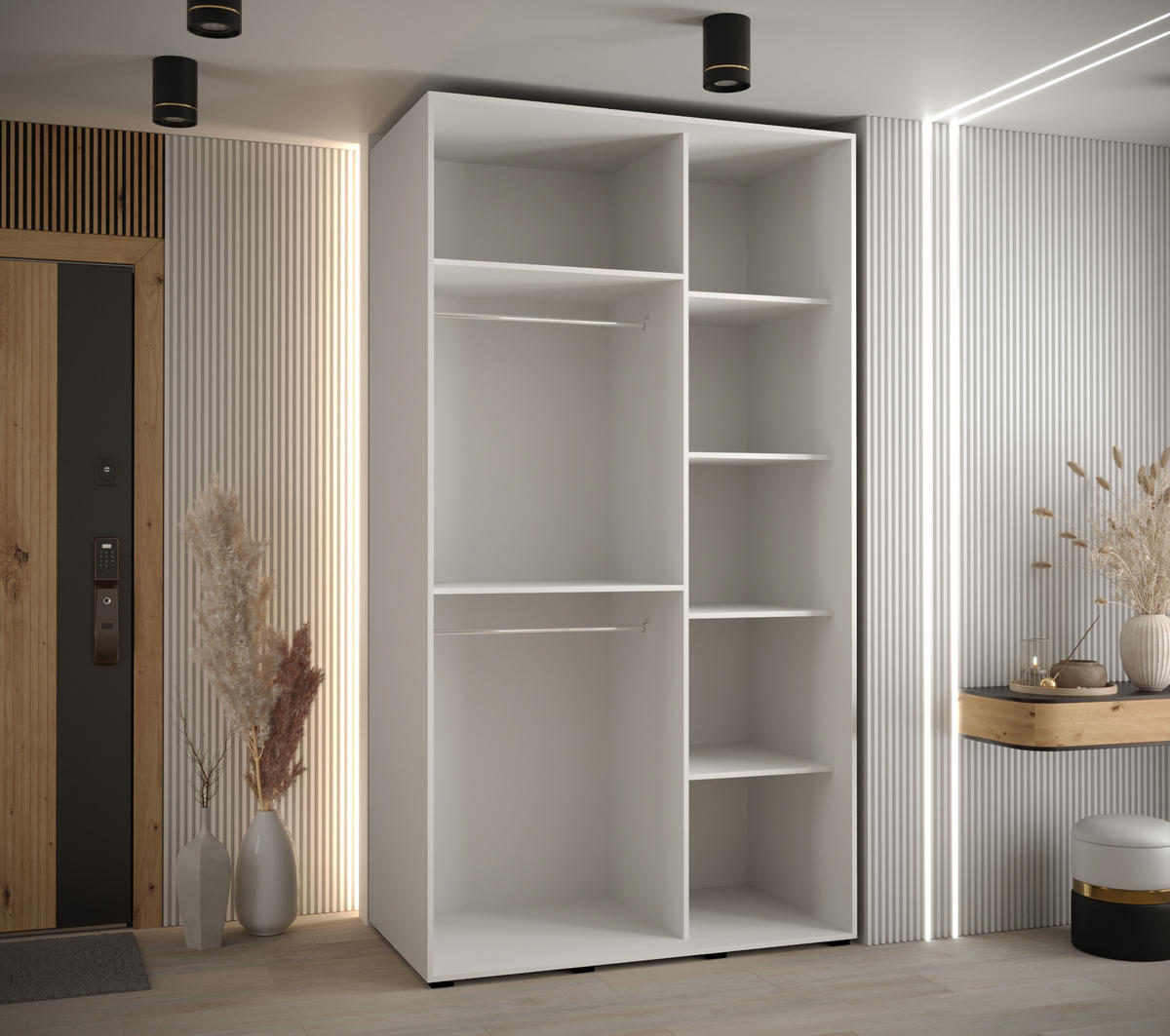 SCHWEBETÜRENSCHRANK 235,2/140/60 2-türig - Silberfarben/Weiß, Holz/Metall (140/235/60cm) - Abiks Möbel