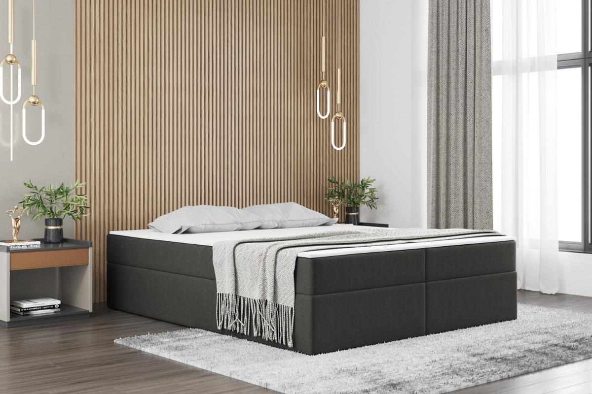 BOXBETT Mit Bettkasten Und Matratze Topper Ruben Dunkelgrau 140x200 cm H3-Bonell - Dunkelgrau, Holz/Textil (140/200cm) - Kaiser Möbel