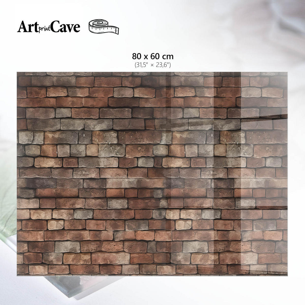 GLASPLATTE 80x60 cm – Ziegelmauer - Braun, Glas (0.4/80/60cm) - ArtPrintCave