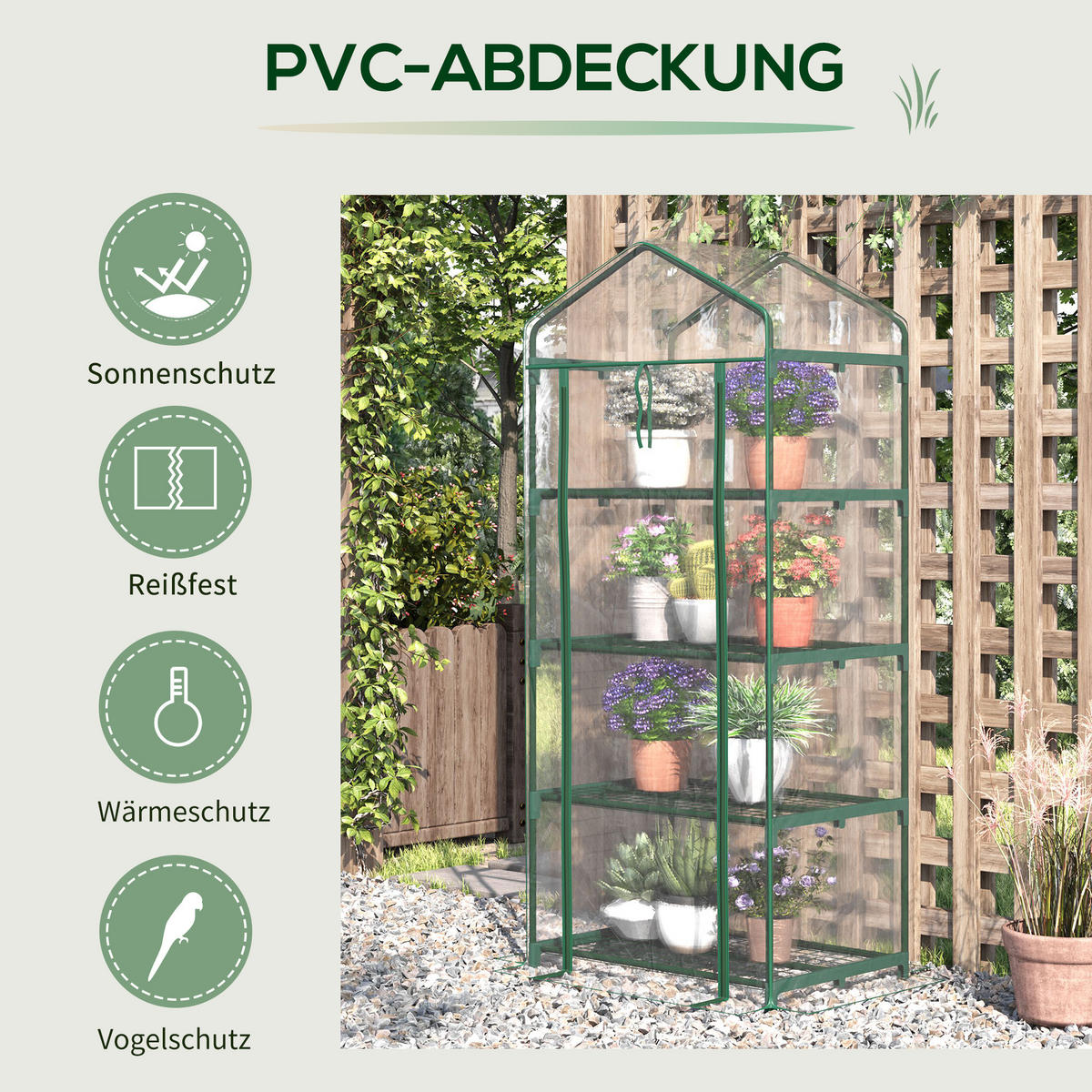 FOLIENGEWÄCHSHAUS, Transparent, PVC, Stahl - Transparent, Kunststoff (50/160/70cm) - Outsunny