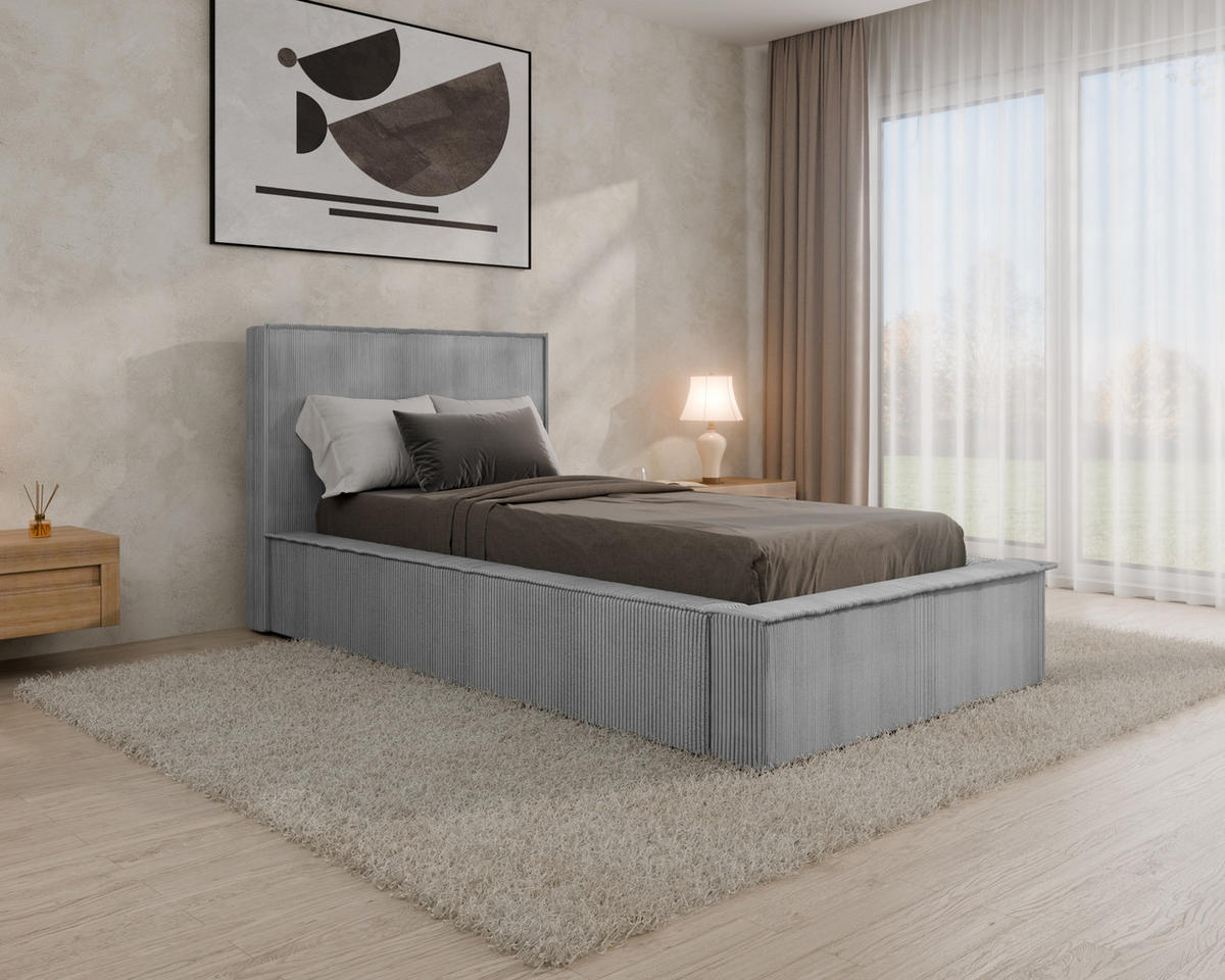 POLSTERBETT SANA 90x200cm Elegantes Polsterbett für modernen Wohnstil , ohne matratze, grau - Grau, Holz (90/200cm) - Homesy
