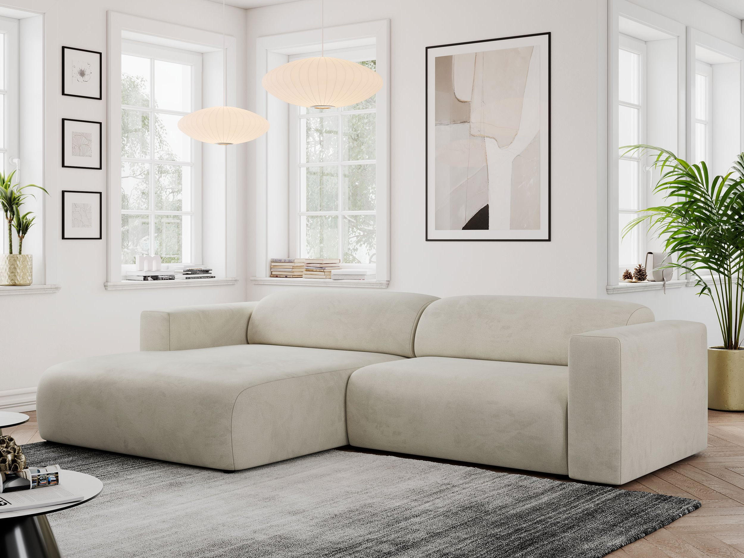 ECKSOFA PASADENA Beige Velvet - Links Seite - Beige/Schwarz, Kunststoff/Textil (288/180cm) - MKS