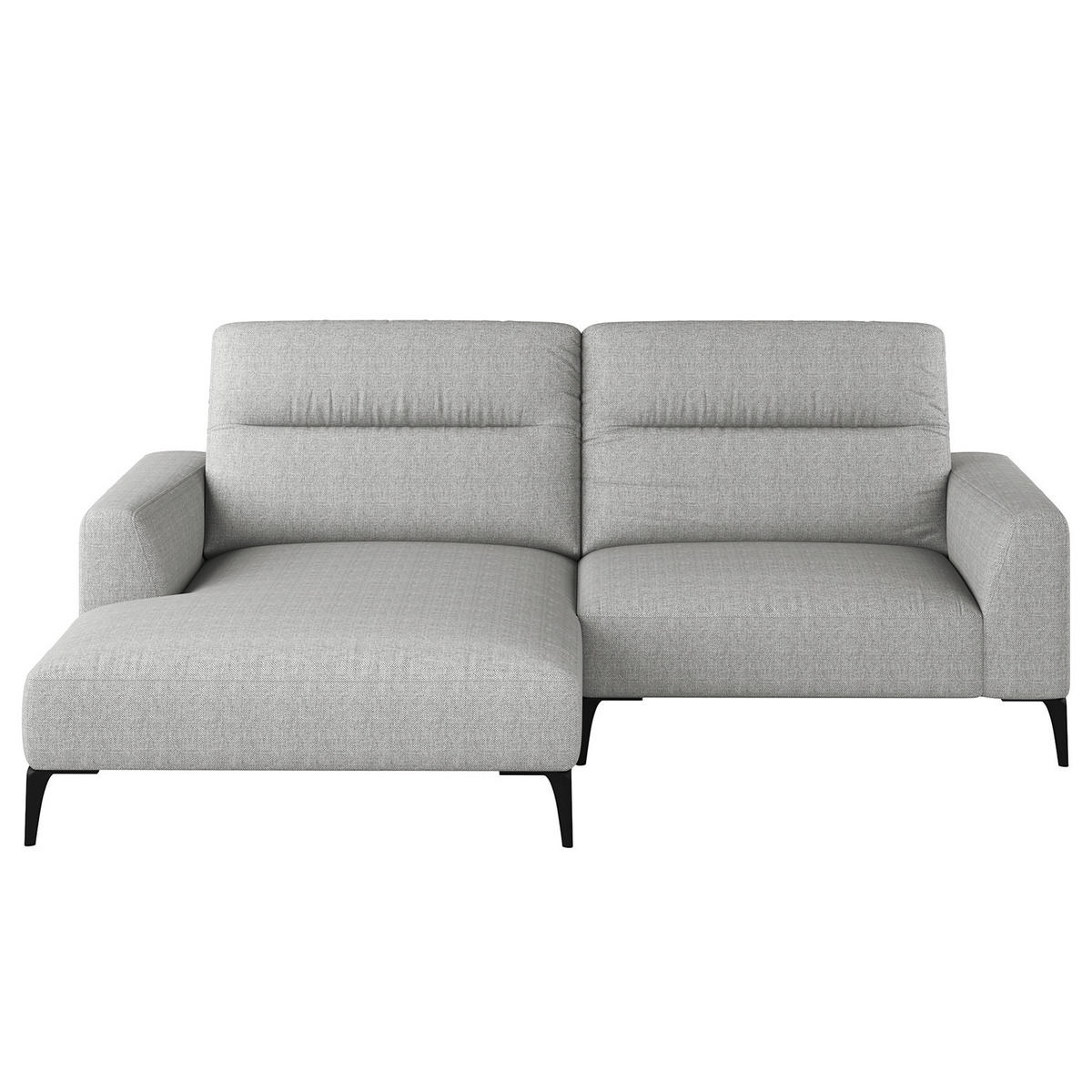 1,5-SITZER ECKSOFA mit Longchair - Hellgrau/Schwarz, Textil/Metall (232/180cm) - home24