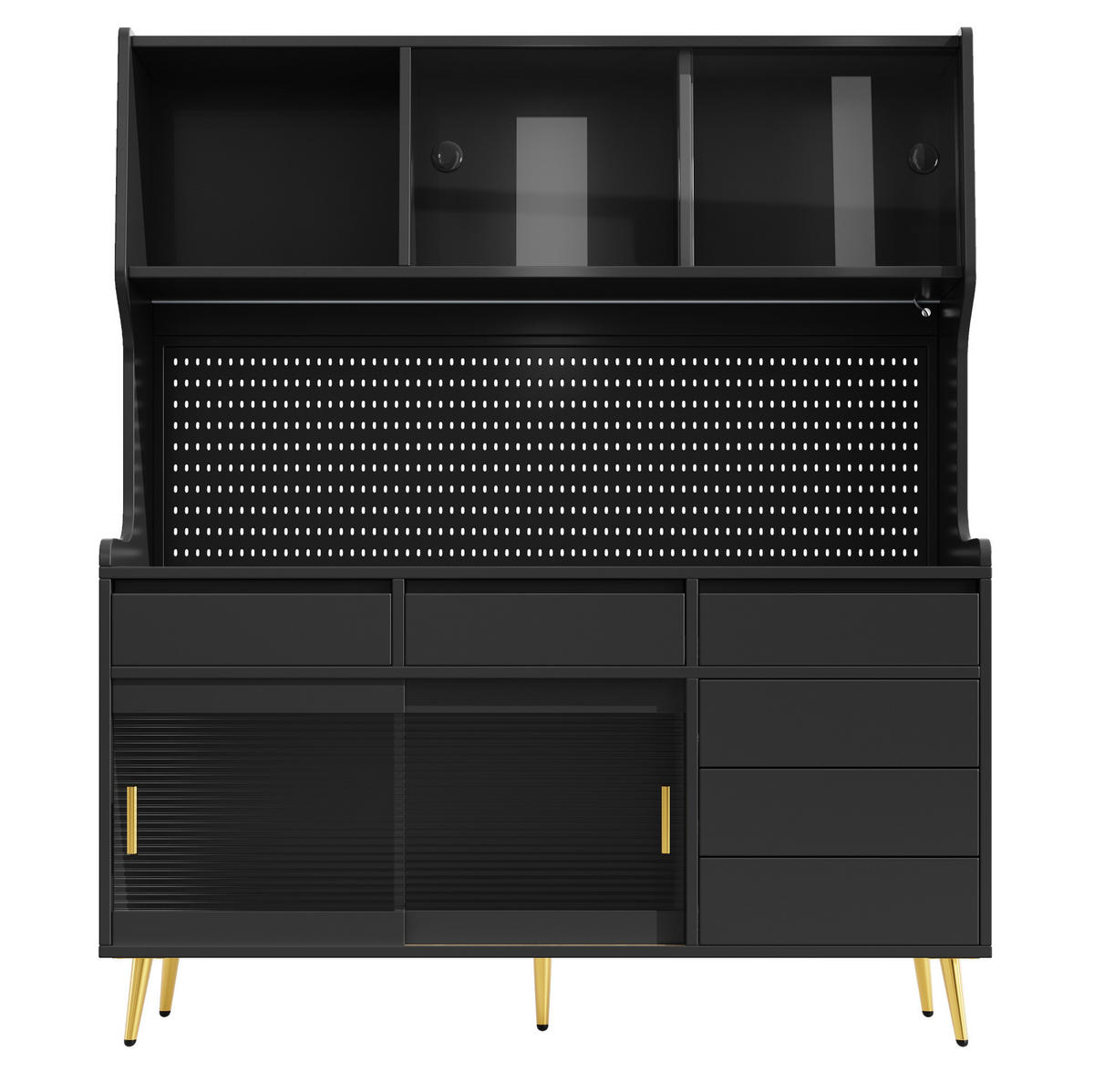 BUFFET 145/171/39 cm Schwarz aus MDF und Glas mit LED-Beleuchtung - Schwarz, Holzwerkstoff (39/171/145cm) - OKMYHOME