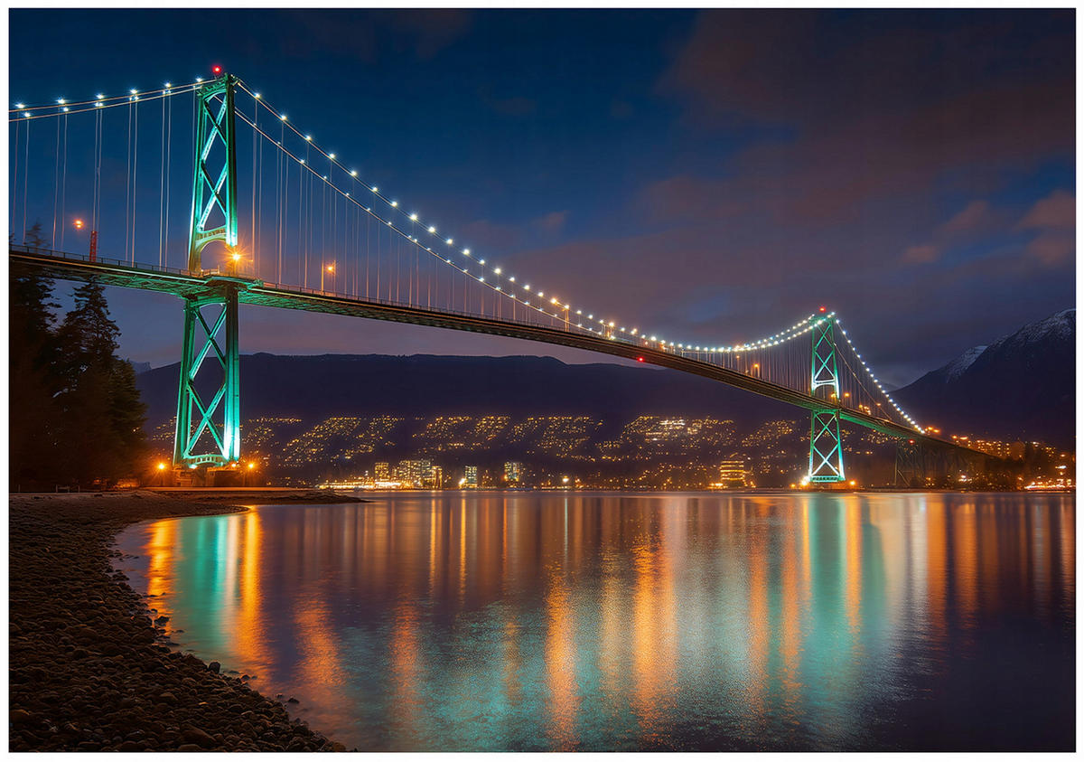 FOTOTAPETE Brücke Stadt Blau 200x140 cm - Multicolor, Papier (200/140cm) - Wallarena