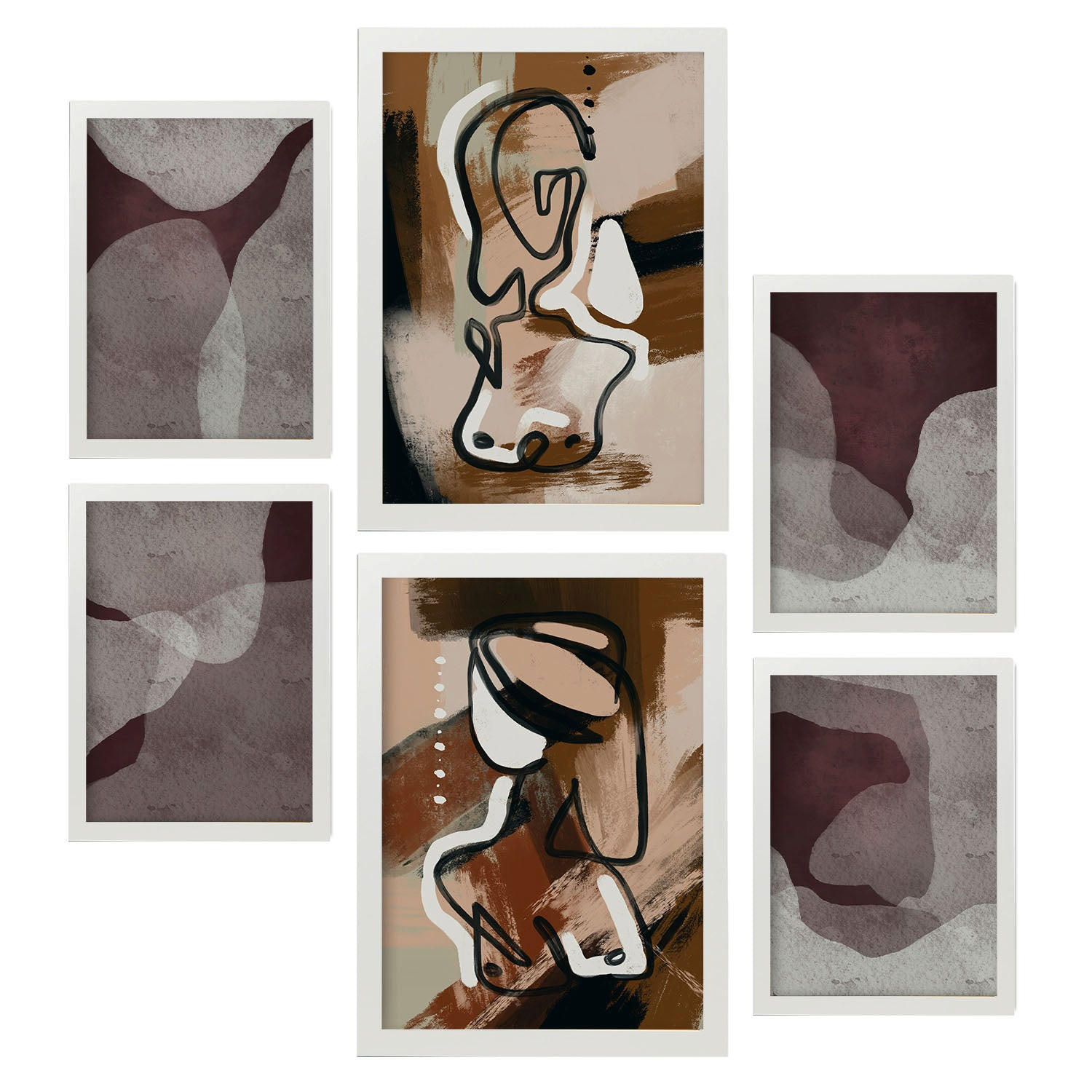 POSTER Set Mit 6 Nachkommenskunst In Weibliche Zusammenfassung Ästhetische Dekorative Gemälde Für Ihr Wohnzimmer Zuhause A3 & A4 Weißer Rahmen - Weiß, Papier (29/3cm) - Nacnic