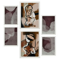 POSTER Set Mit 6 Nachkommenskunst In Weibliche Zusammenfassung Ästhetische Dekorative Gemälde Für Ihr Wohnzimmer Zuhause A3 & A4 Weißer Rahmen - Weiß, Papier (29/3cm) - Nacnic