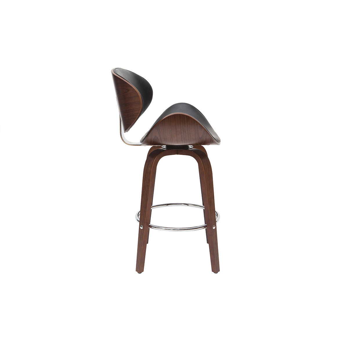 BARHOCKER Design Schwarz Dunkles Holz 65 cm WALNUT - Walnussfarben, Textil (54/98/53cm) - Miliboo