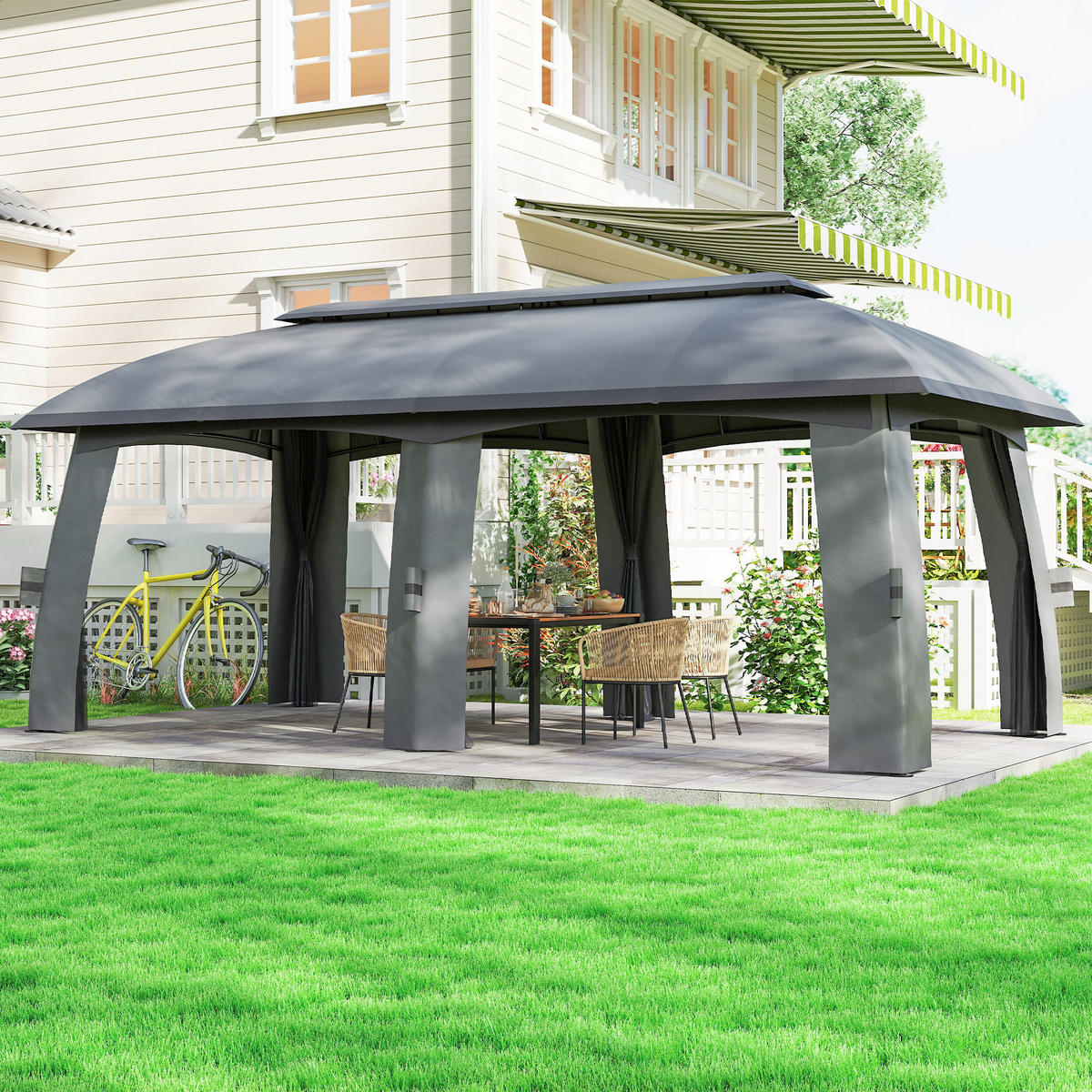 PAVILLON, Partyzelt, mit Fliegennetzen, Winddach, bis 15 Personen, dunkelgrau, 3 x 6 x 3 m - Dunkelgrau, Metall (300/278/600cm)