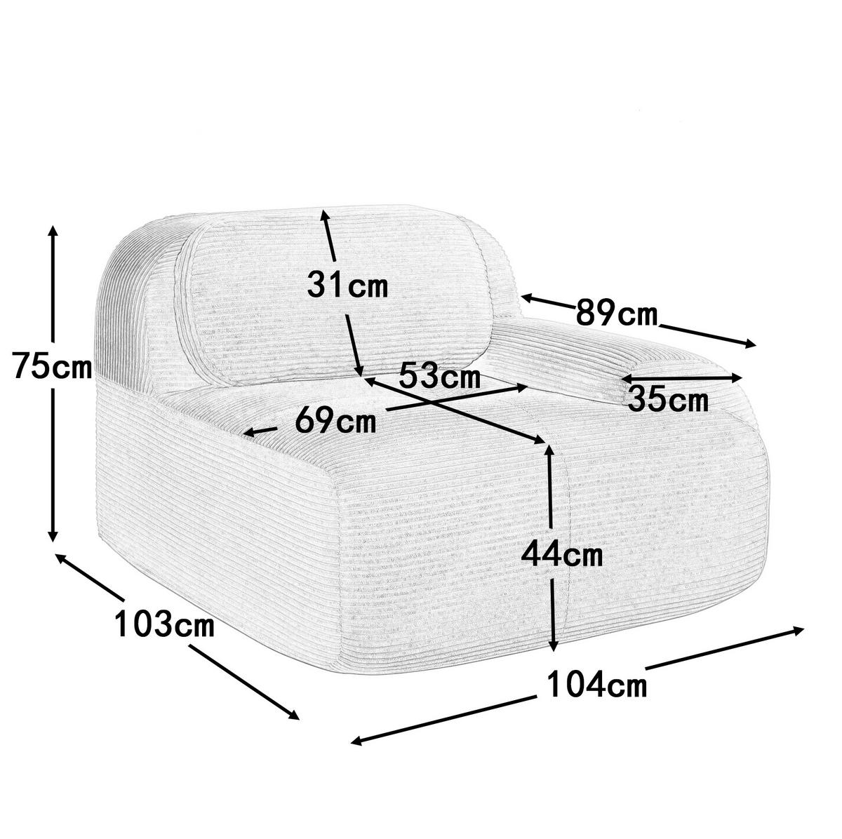 ECKSOFA 104/103/75 cm grau aus Cordstoff modular und montagefrei - Grau, Textil (103/104cm) - OKWISH