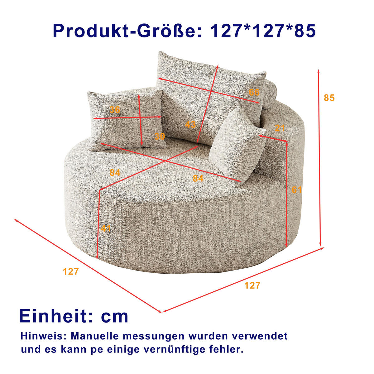 EINZELSESSEL aus Chenille in Khaki – rundes Cloud-Design & ohne Montage - Schlammfarben, Textil (127/85/127cm) - Urban Meuble