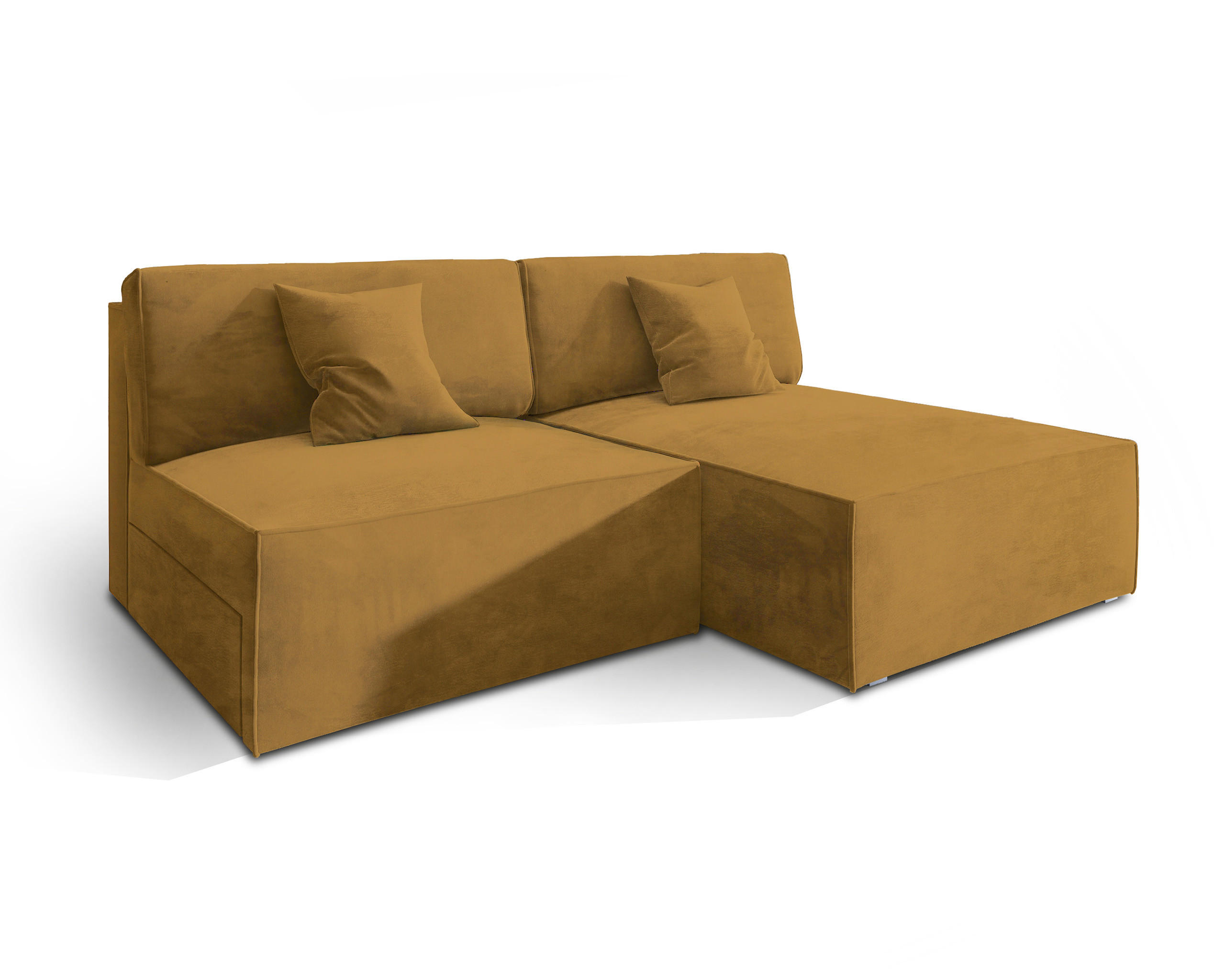 ECKSOFA FIORO M Gelb Velours-Stoff mit Schlaffunktion - Gelb, Holz (204/148cm) - MASSENO