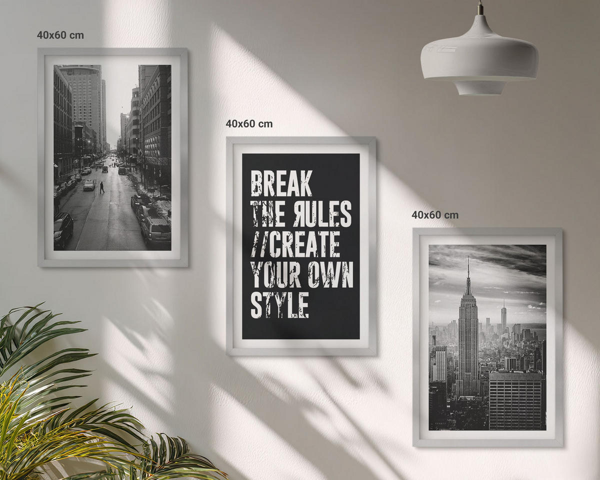 WANDBILDER 3er Set - 40x60 cm Silberner Rahmen - Inspiration für Schwarz-Weiß-Darstellungen von Stadtstraßen - Silberfarben, Kunststoff (40/60cm) - ArtPrintCave