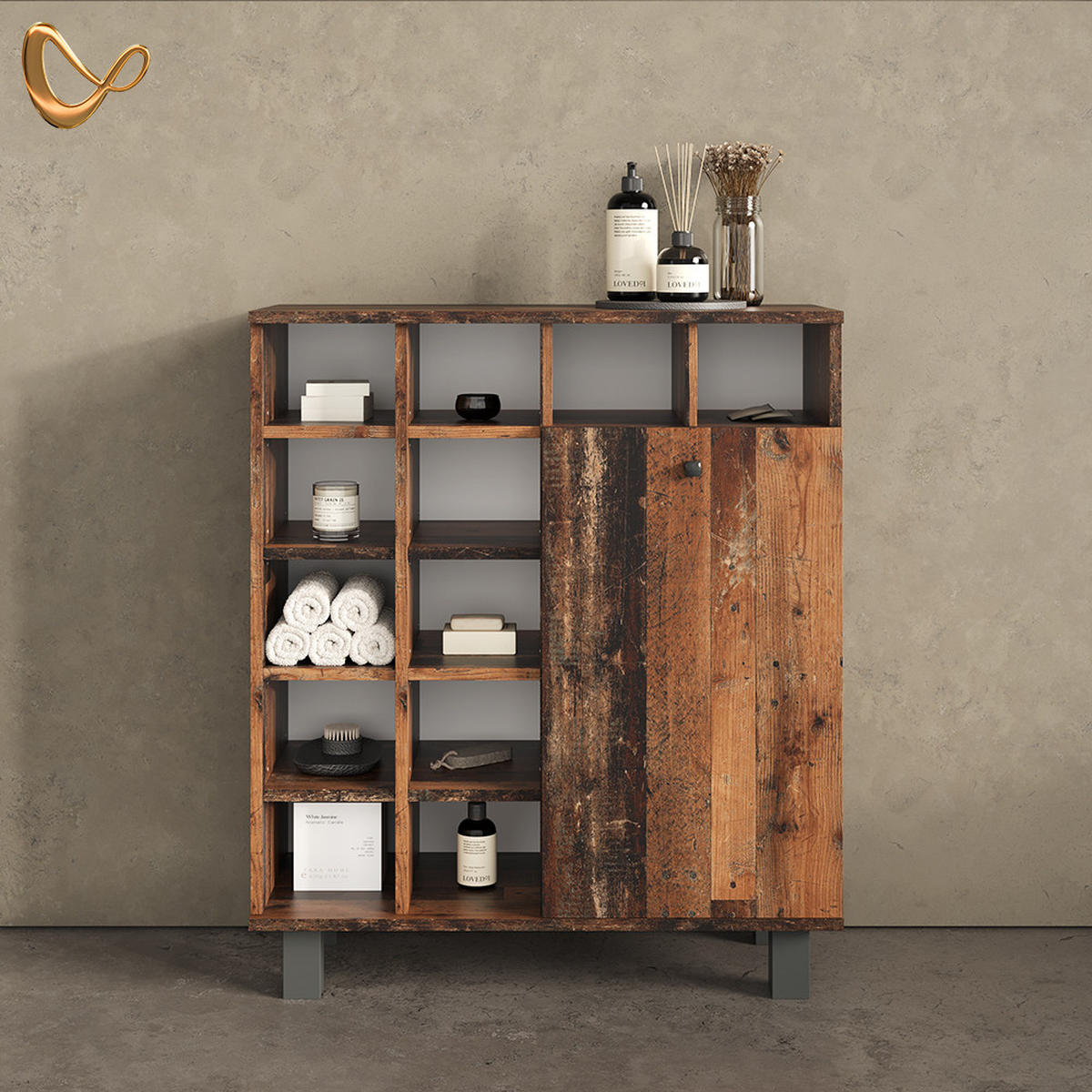 BADSCHRANK Fucino Eiche rustikal 78.4 x 91.6 cm - Wildeiche, Holzwerkstoff (78.4/91.6/34cm) - Livinity®