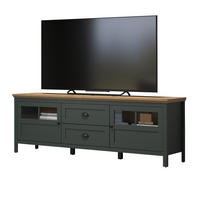 TV-LOWBOARD grün, Evoke Eiche Landhaus 184 x 64 cm, TV Unterteil inklusive LED Beleuchtung - Eichefarben/Schwarz, Holzwerkstoff/Kunststoff (184/64/45cm) - Top.Furn