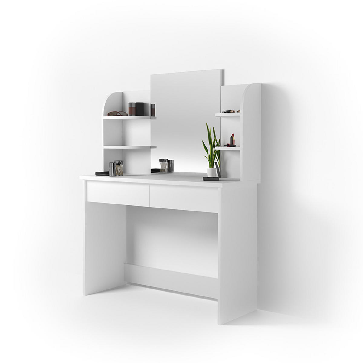 SCHMINKTISCH Charlotte Weiß 108 cm mit Spiegel - Weiß, Holzwerkstoff (108/139/40cm) - Vicco