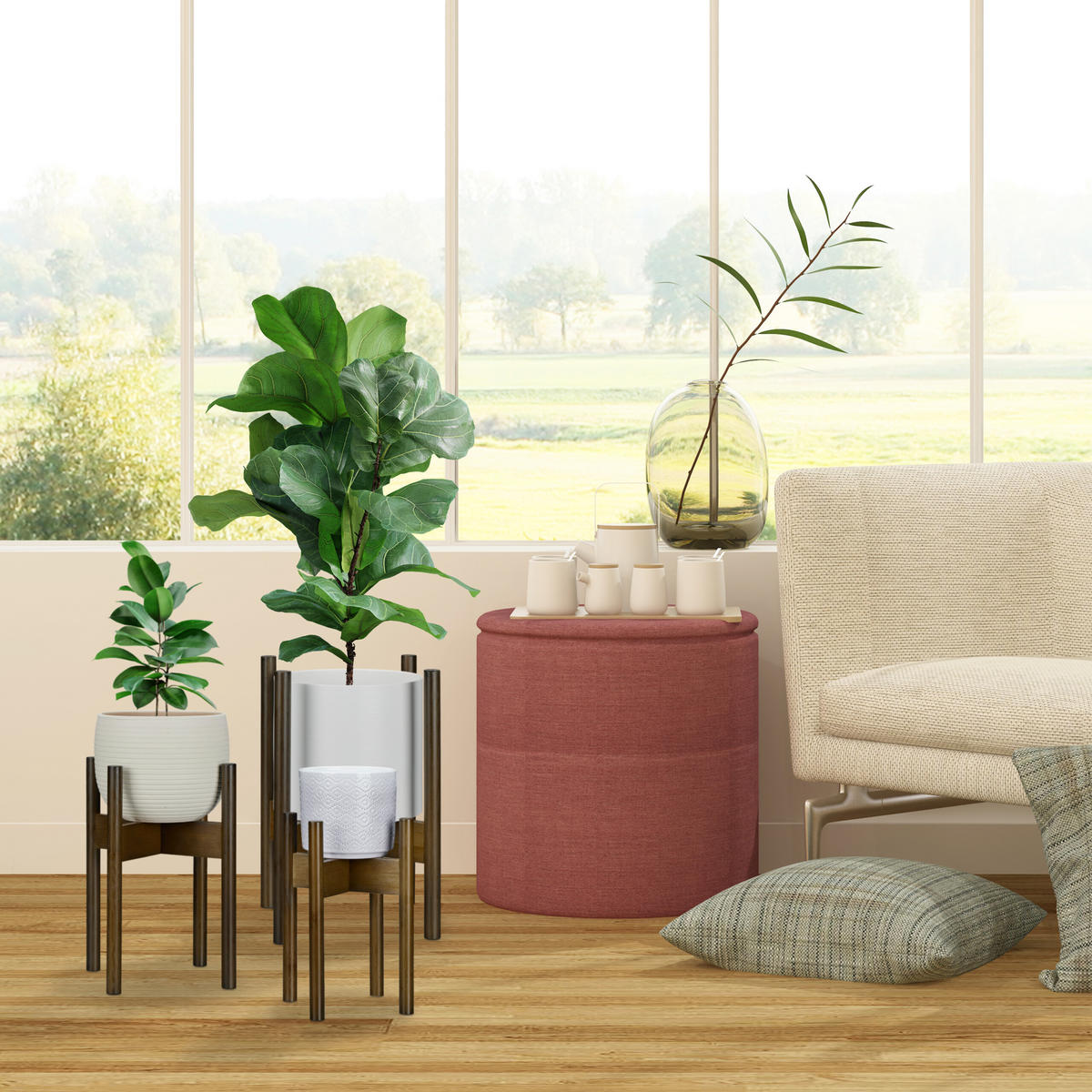 3XPFLANZENSTÄNDER - Braun, Holz (34/34/40cm) - Relaxdays