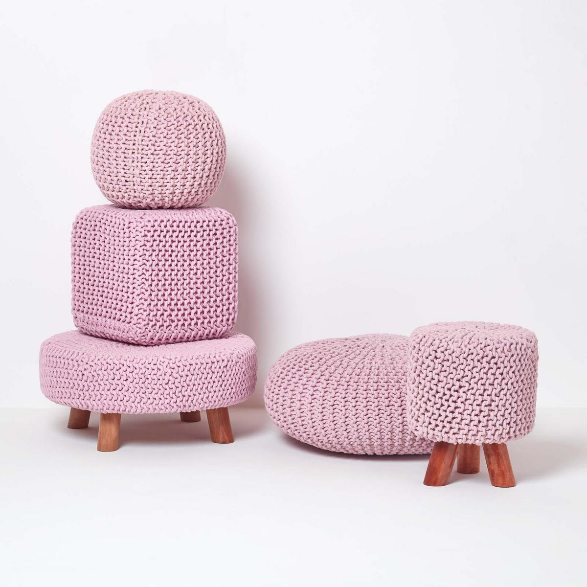 STRICK-POUF rosa, Bodenkissen rund 70/70/23 cm - Rosa, Textil (70/23/70cm) - Homescapes