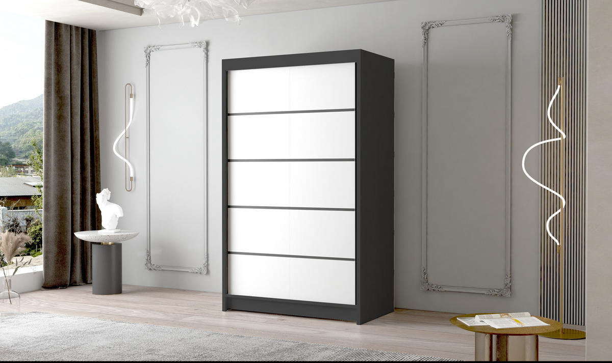 SCHWEBETÜRENSCHRANK Letto IV - 100 cm - Schwarz/Weiß, Holzwerkstoff/Metall (100/200/58cm) - Sofnet
