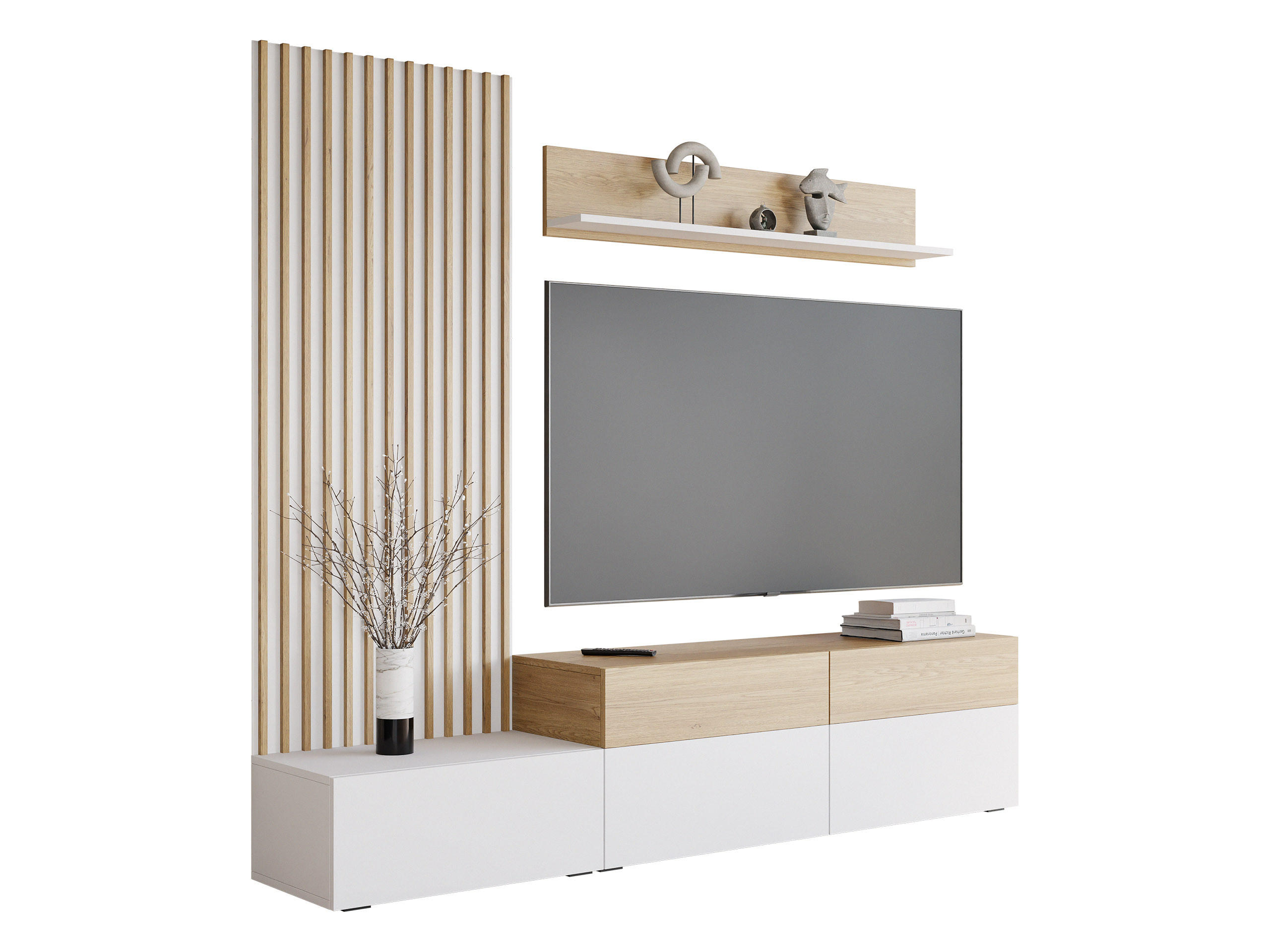 WOHNWAND Narezi I - Eichefarben/Schwarz, Holzwerkstoff/Kunststoff (225/209/40cm) - MIRJAN24