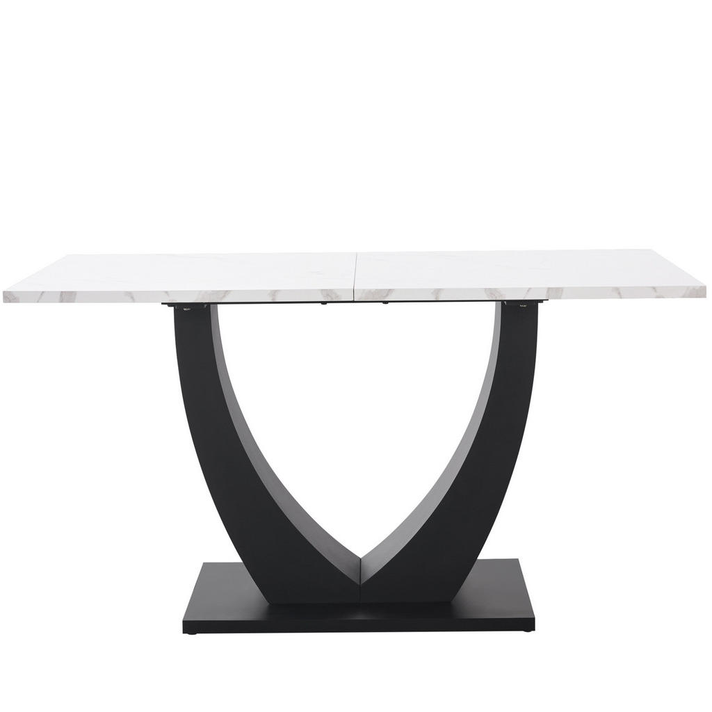 Modfu JÍDELNÍ stůl z MDF a kovu 140x75x75,5 cm bílá/černá s mramorovým dekorem a nastavitelnými nožkami