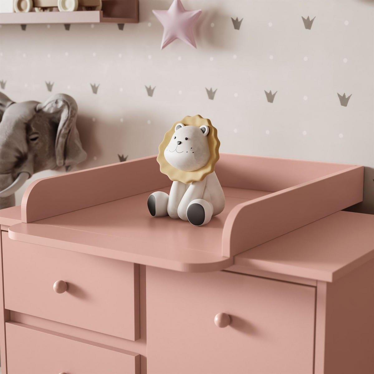 BABUSHKA Kommode mit Schubladen, mit Wickeltisch, Natürlich Rosa - Rosa, Holzwerkstoff (84/91/50cm)