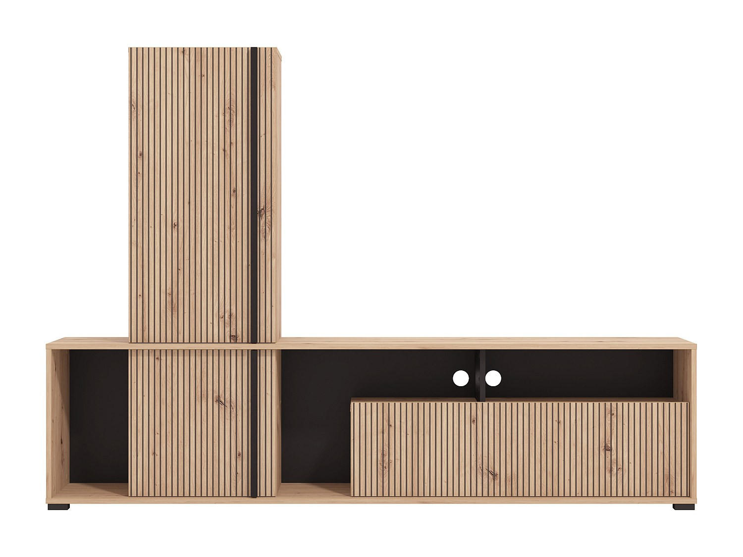 TV-WAND - 195.5 x 33 - holz - schwarz, naturfarben hell Belutzy - Schwarz/Naturfarben, Holz (195.5/139.5/33cm) - Vente-Unique
