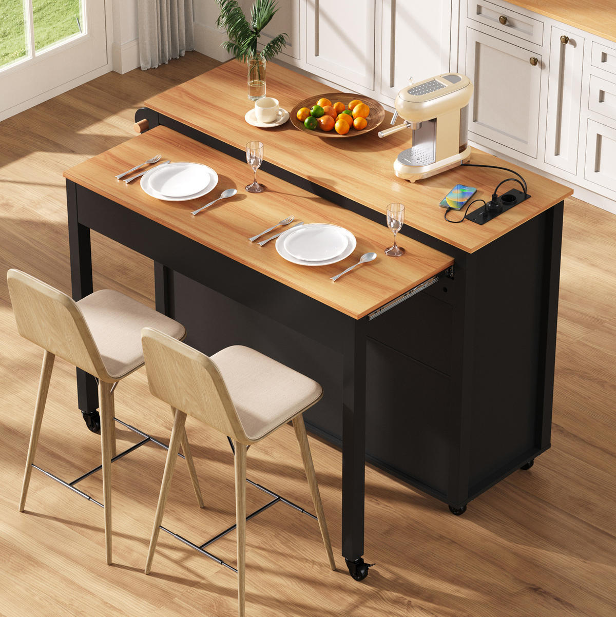 KÜCHENINSEL mit Ausziehplatte 120 cm Schwarz MDF - Schwarz, Holz (40/92/120cm) - Beauniv