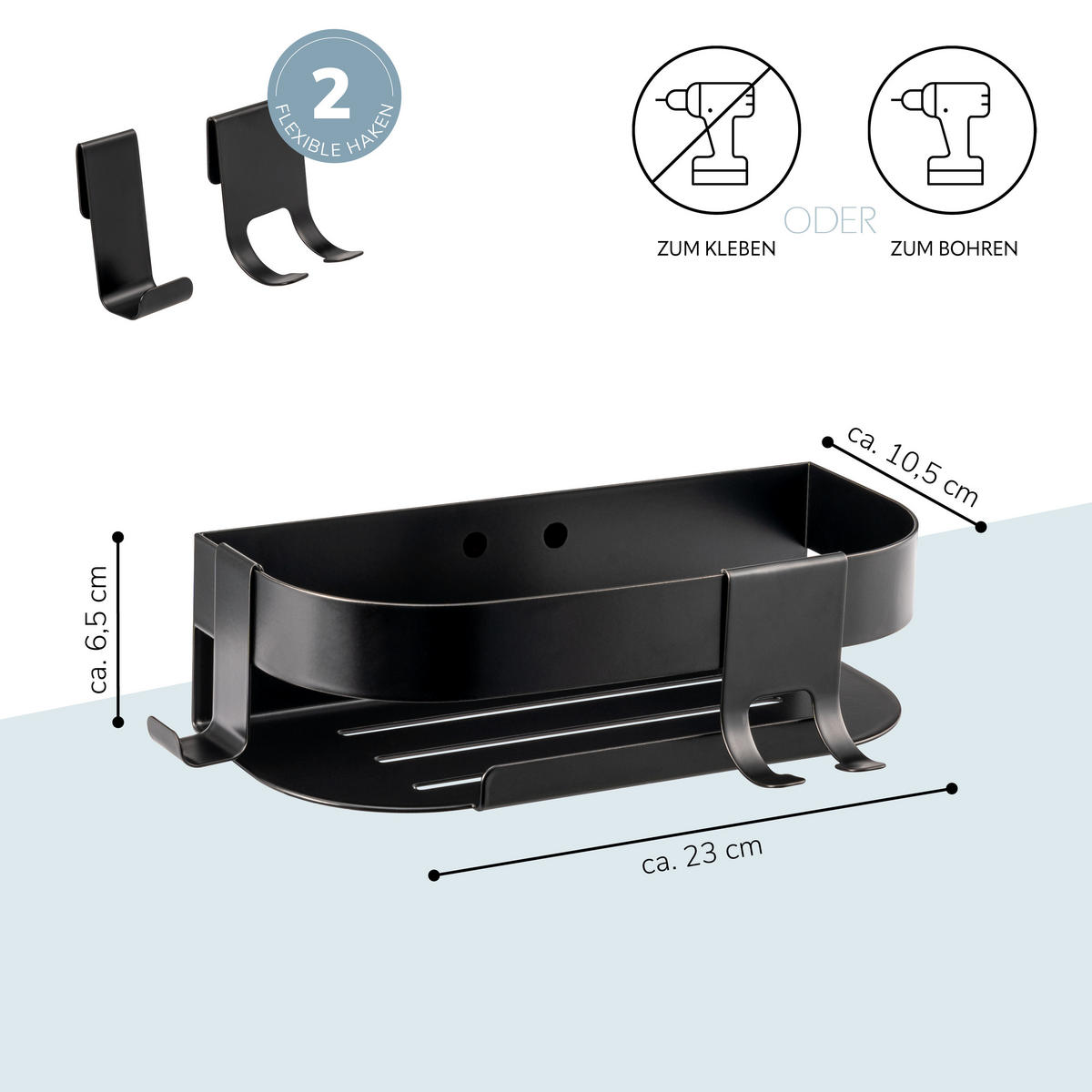 DUSCHABLAGE, mit 2-Wege-Montage, Edelstahl schwarz - Schwarz, Metall (23/6.5/10.5cm) - eluno