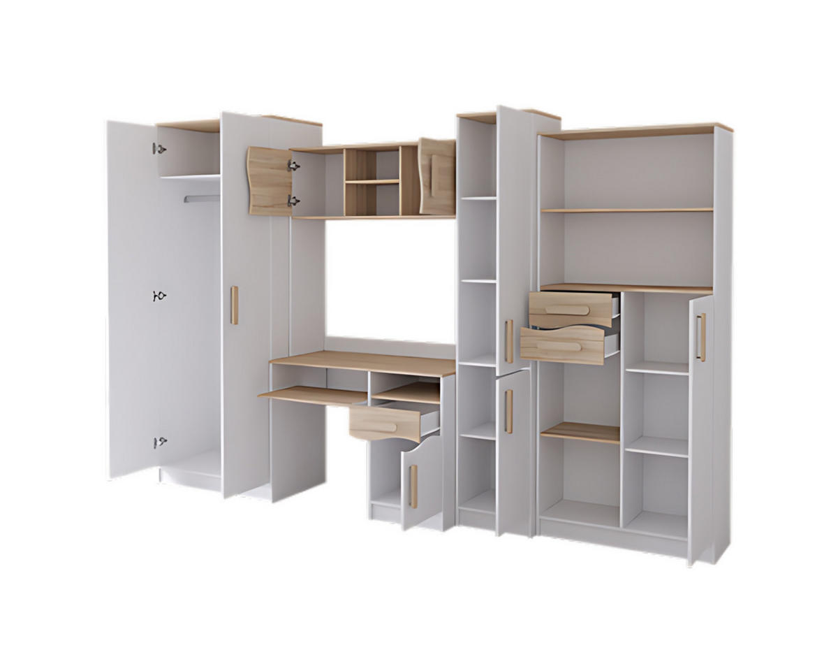 KINDERZIMMER MIKI Korpus Weiß | Griffe Rot - Rot/Weiß, Holz/Holzwerkstoff (300/197/52cm) - Deine Möbel 24
