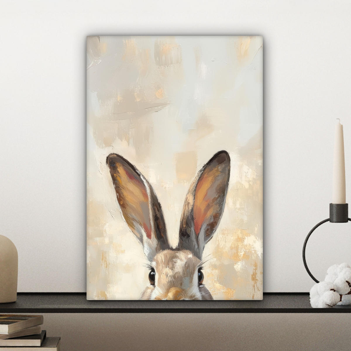 LEINWANDBILD Hase - Ohren - Braun Deko Wohnzimmer 20x30 cm - Beige, Textil (20/30cm) - MuchoWow