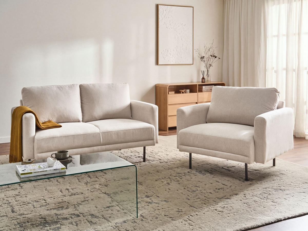 SADA POHOVEK 2-místná Látka Světle béžová Breda - černá/béžová, textil (250/85/85cm) - Beliani