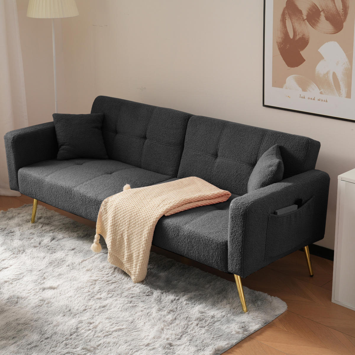 SCHLAFSOFA mit Bettfunktion verstellbar 175 x 64 x 72 cm Antique Gray - Grau, Kunststoff (175/72/64cm) - Meubliv