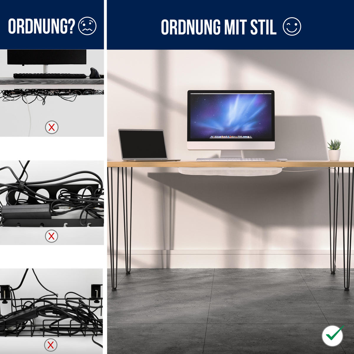 KABELMANAGEMENT Netz für den Schreibtisch, weiß - Weiß, Kunststoff (24/63.5/0.25cm) - Ultimate Setup