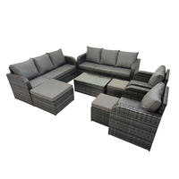 GARTENMÖBEL-SET mit Kissen Polyrattan Dunkelgrau 11-Sitzer - Dunkelgrau/Grau, Glas/Kunststoff - Fimous