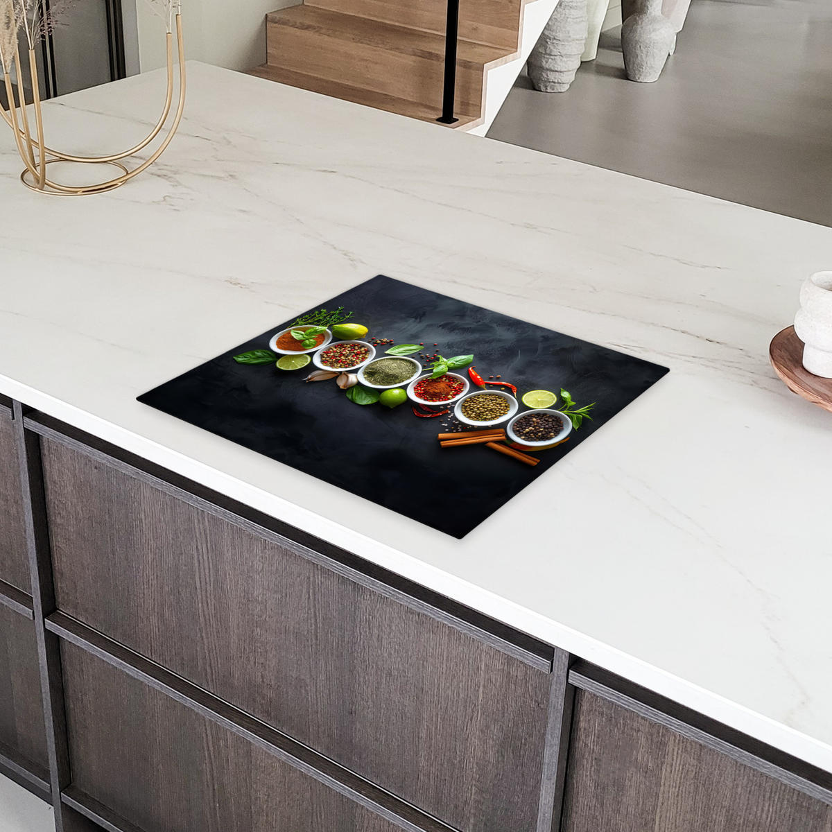 HERDABDECKPLATTE Kräuter - Gewürze - Konkrete Optik - Stilleben Herdabdeckung Induktionsfeld 60x52 cm - Multicolor, Kunststoff (60/52/0.2cm) - MuchoWow