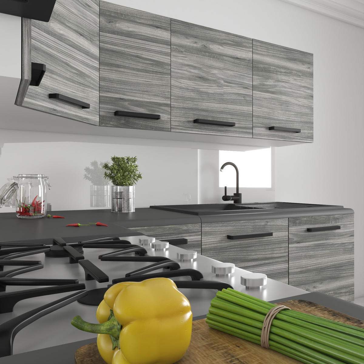 KUCHYNSKÁ linka Italia 6 360 cm, s pracovnou doskou, sivá Glamour - svetlosivá, drevo (360/143/60cm) - B BELINI GROUP