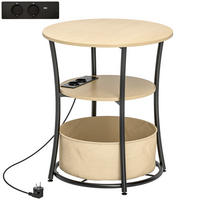 BEISTELLTISCH 3-stufiger Couchtisch mit Ladestation, Tasche, Ablage Naturholz - Schwarz/Naturfarben, Holzwerkstoff/Metall (50/50/55.1cm) - HOMCOM