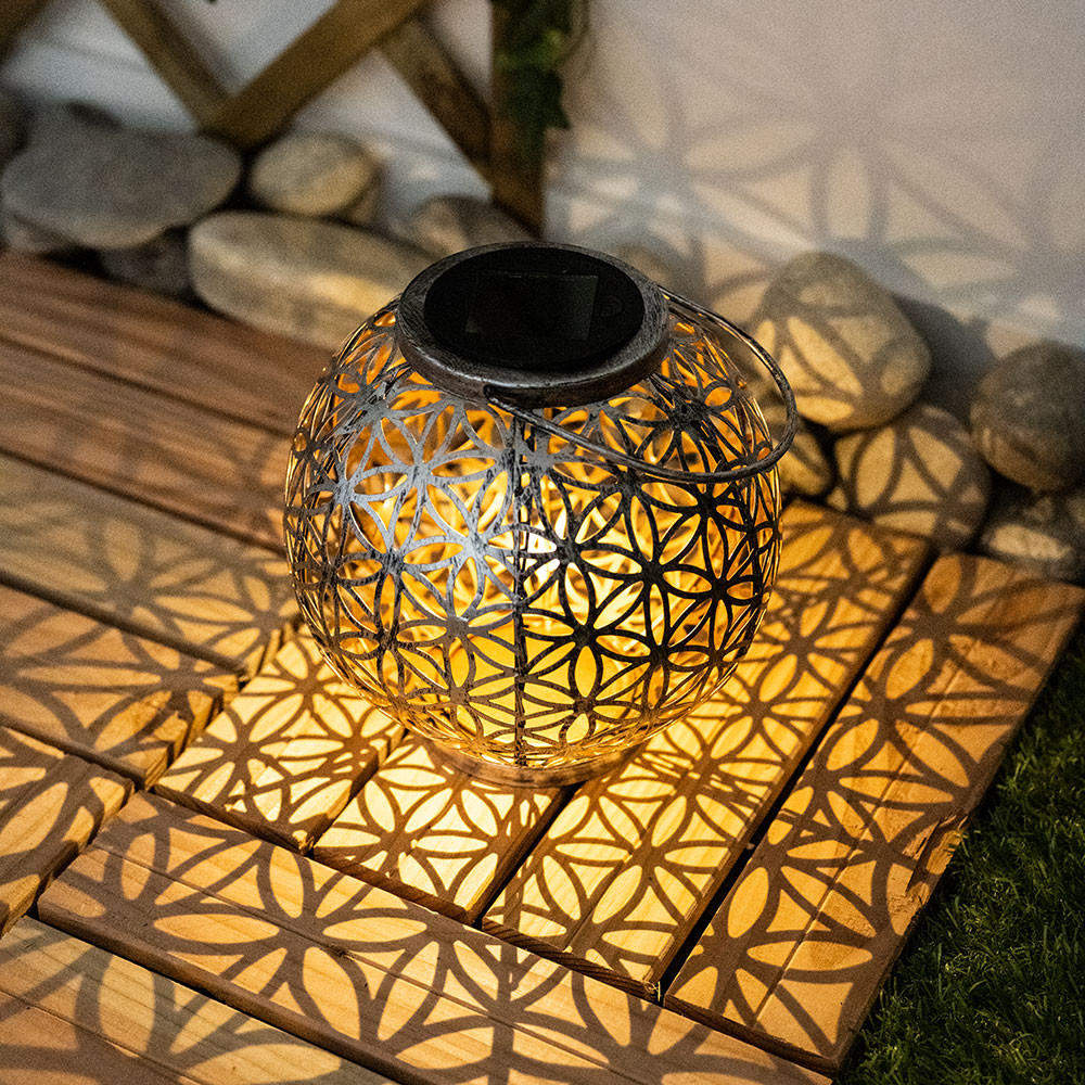 LED AUSSENLEUCHTE Solarleuchte Geflecht Silber-Antik - Silberfarben, Metall (20/20/29cm) - Globo Lighting