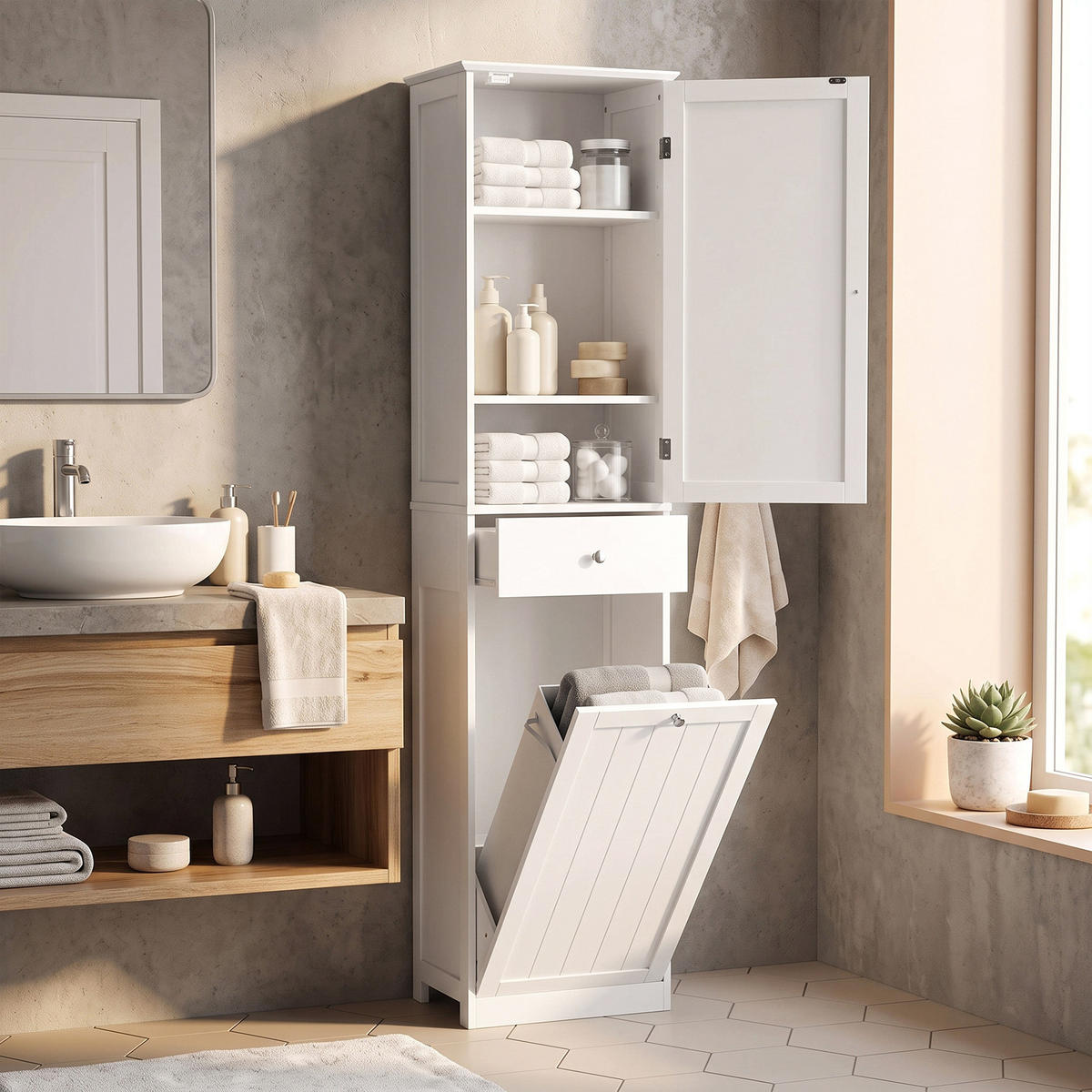BADEZIMMERSCHRANK MDF Weiß - Weiß, Holzwerkstoff/Metall (30/180/45cm) - HOMCOM