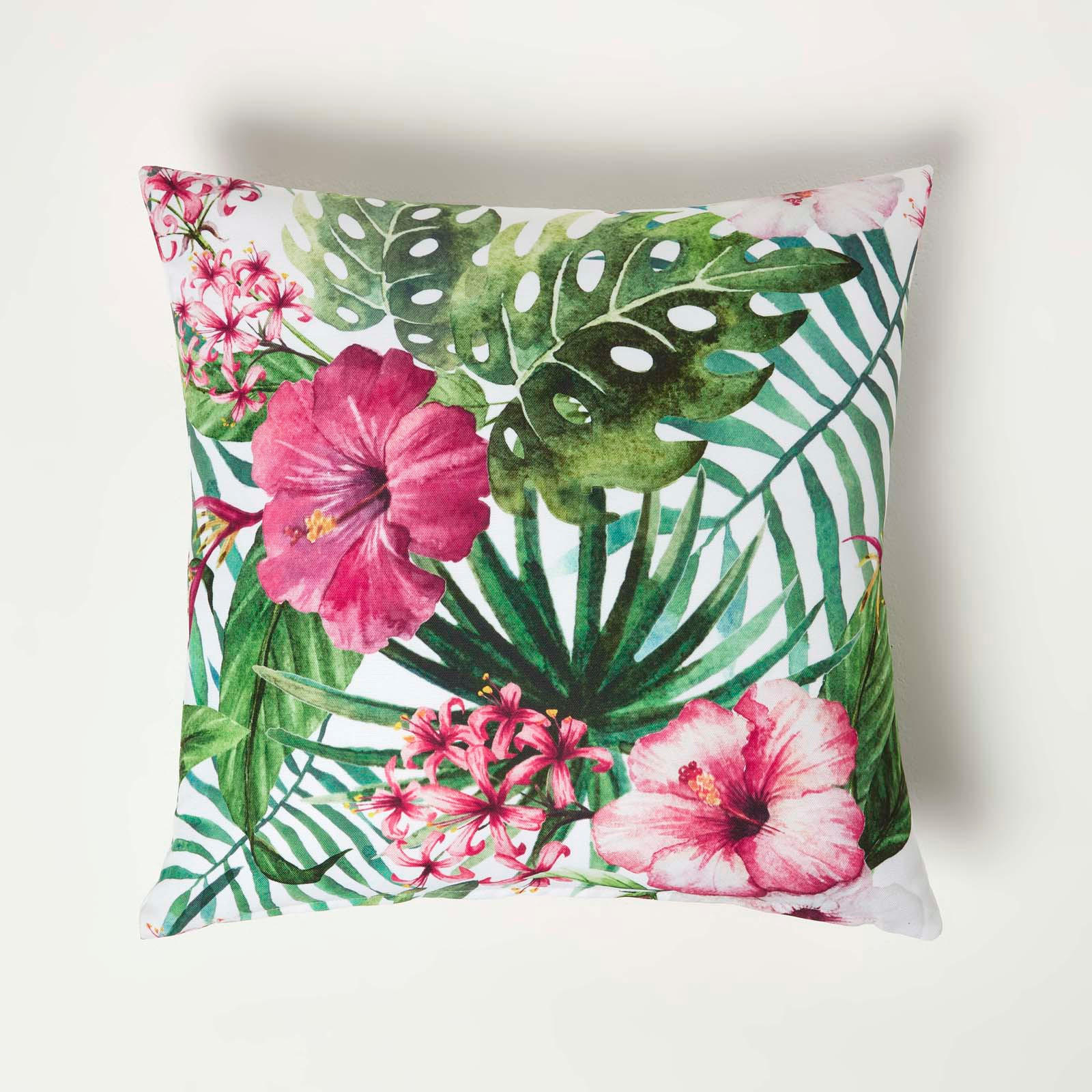 OUTDOOR-KISSEN 2er-Set 45/45 cm – Hibiskus-Blüten - Multicolor, Textil (45/45cm) - Homescapes