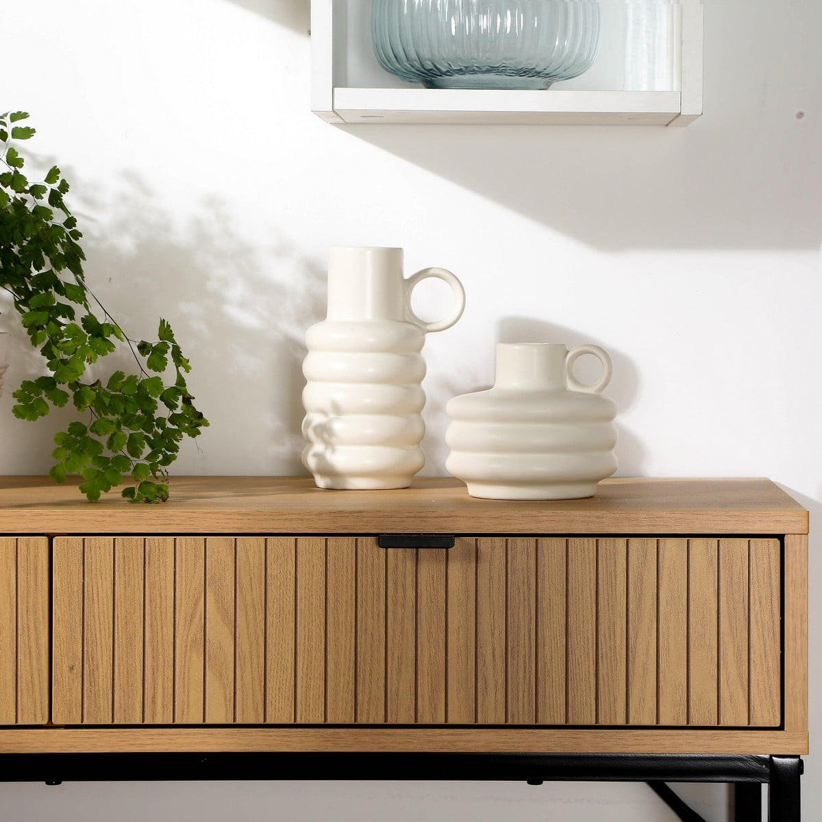 KONSOLE 2 Schubladen Front Effekt Holz mit Rillen - L100 x H80 cm - Apfelbaumfarben, Holzwerkstoff (100/35/80cm) - Calicosy