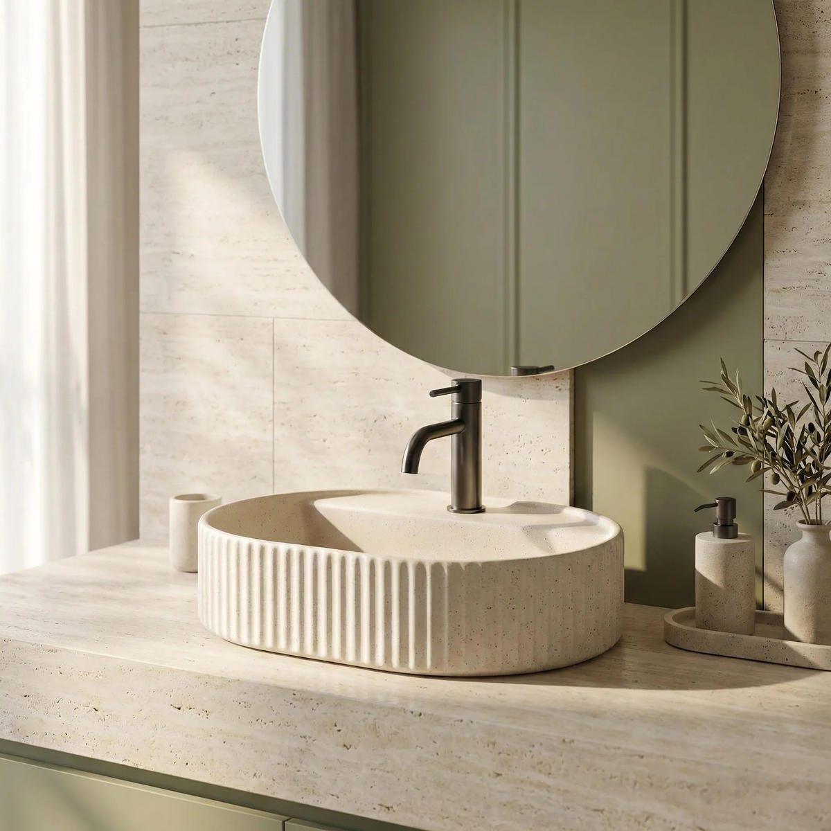 AUFSATZWASCHBECKEN Rea Marcela 50 Vanilla - Beige, Keramik (35.5/13.5/50cm) - REA
